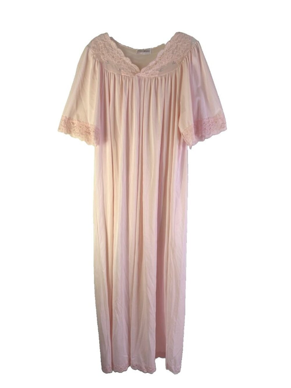 Vintage 80s Nylon Nightgown Slip Pink Lace Sheer Coquette Dainty